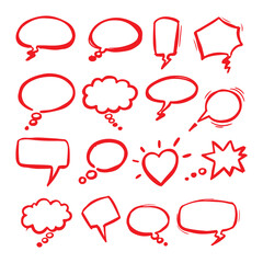 Poster - Collection of Hand-Drawn Red Speech Bubbles and Thought Bubbles for Creative Projects and Graphic Design Resources