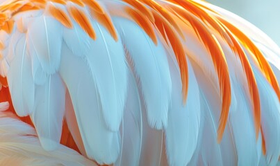 Poster - Close up of flamingo plumage displaying vibrant orange and white feathers