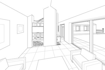 Aufkleber - house interior sketch 3d illustration	
