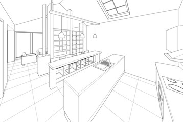 Poster - house interior sketch 3d illustration	

