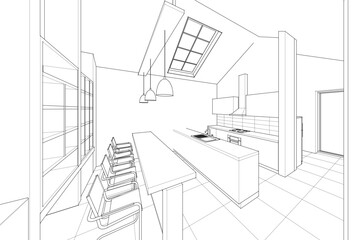 Aufkleber - house interior sketch 3d illustration	
