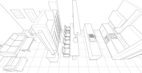 Aufkleber - house interior sketch 3d illustration	
