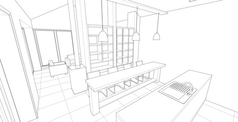 Aufkleber - house interior sketch 3d illustration	
