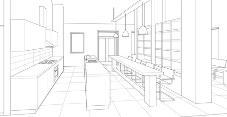 Aufkleber - house interior sketch 3d illustration	

