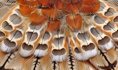 Poster - Detailed bird plumage intricate feather pattern in earthy orange and neutral tones