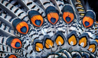 Poster - Detailed pheasant plumage displaying bright orange and blue feather pattern