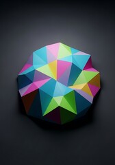 Poster - Abstract geometric polygon artwork with vibrant colors and dark background design