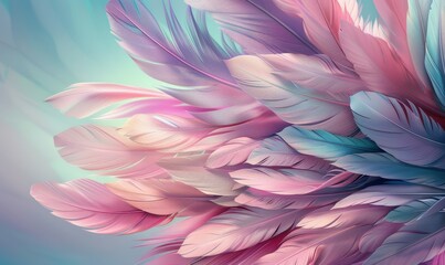 Poster - Pastel feathers abstract background delicate plumage design and texture
