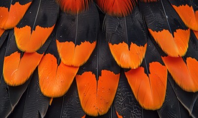 Poster - Striking close up of bird feathers with black and orange color contrasts