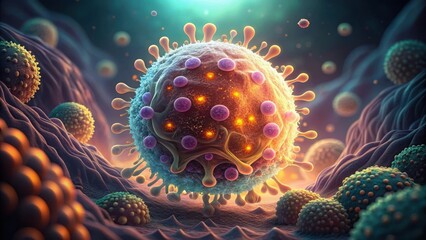 Poster - Detailed View of Infection Environment with Virus Cells in Gigapixel