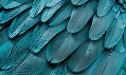 Poster - Turquoise feathers abstract texture background close up detailed arrangement