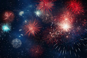 Poster - Vibrant fireworks light up the night sky, creating a spectacular display of color and light
