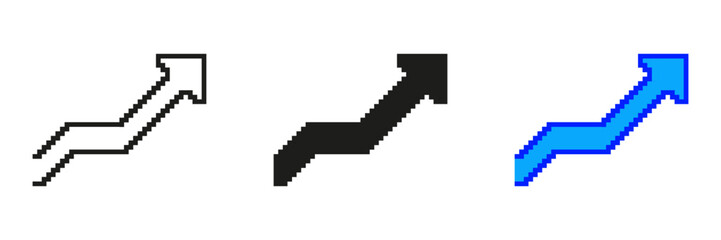 Fototapete - Pixel Art Upward Arrow Icon Set. Pixelated Arrow Pointing Upward, Symbol Of Growth, Progress or Increase. Isolated Vector Illustration
