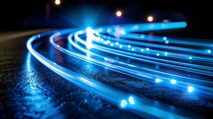 Poster - Abstract blue light trails on dark surface