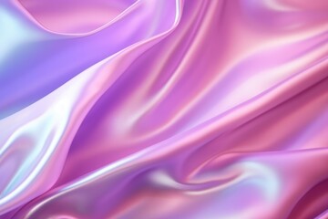 Poster - Holographic iridescent pastel pink and purple fabric flowing with soft folds creating an abstract background