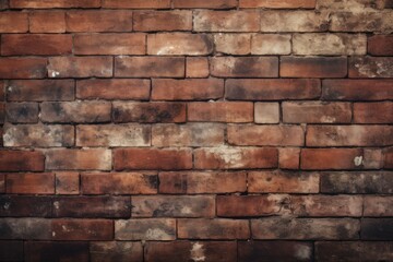 Poster - Close up view of a weathered brick wall, showcasing its rustic charm and textured surface, ideal for backgrounds and design projects