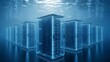© Ahmad - Futuristic server racks submerged underwater with glowing blue lights, symbolizing innovative data centers, sustainable cooling, and advanced digital infrastructure.