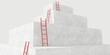© Shawn Hempel - Red ladders leading the way up on concrete blocks on white background, caree, success or achievement busines concept