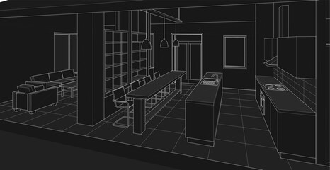 Aufkleber - house interior sketch 3d illustration	
