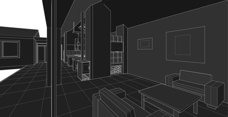 Aufkleber - house interior sketch 3d illustration	
