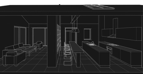 Aufkleber - house interior sketch 3d illustration	
