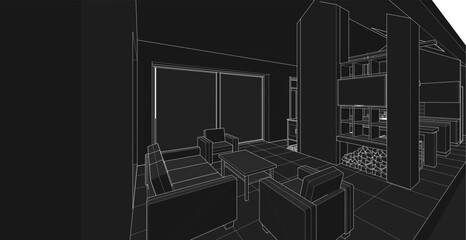 Aufkleber - house interior sketch 3d illustration	
