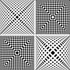 Wall Mural - set of abstract geometric black and white patterns with 3d illusion effect. convex textured backgrou
