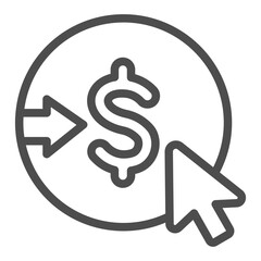 Poster - Coin with dollar and mouse pointer line icon, osint analytics concept. Vector graphics. Choosing currency, money sign on white background, outline style icon for mobile or web design.