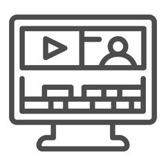 Poster - Monitor screen with video editing program line icon, osint analytics concept. Vector graphics. Monoblock computer sign on white background, outline style icon for mobile or web design.