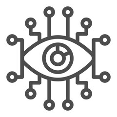 Poster - Ai eye scheme of technology line icon, osint analytics concept. Vector graphics. Artificial intelligence and electronics sign on white background, outline style icon of mobile or web design.