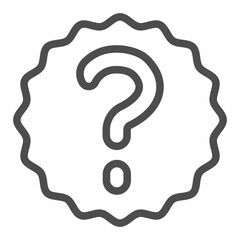 Poster - Question on sticker line icon, osint analytics concept. Vector graphics. Sticker with ask mark, seal sign on white background, outline style icon for mobile or web design.