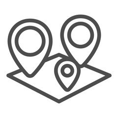 Poster - Isometric map with three location pins line icon, info tech concept. Vector graphics. Map metrics, analytics sign on white background, outline style icon for mobile or web design.