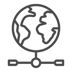 Poster - Planet earth and wired connection line icon, info tech concept. Vector graphics. World globe with blockchains, network sign on white background, outline style icon for mobile or web design.