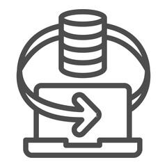 Poster - Database array and laptop line icon, info tech concept. Vector graphics. Data hoarding changes, exchange sign on white background, outline style icon for mobile or web design.