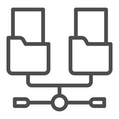 Poster - Network folders with documents line icon, info tech concept. Vector graphics. Two folders and wired network, connection sign on white background, outline style icon for mobile or web design.