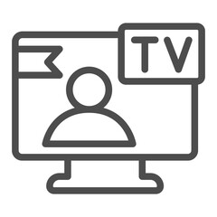 Poster - TV program with news channel line icon, info tech concept. Vector graphics. Monitor screen with person, television sign on white background, outline style icon for mobile or web design.
