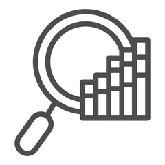 Poster - Magnifier and stocks chart line icon, info tech concept. Vector graphics. Magnifying glass and graph, asset search sign on white background, outline style icon for mobile or web design.