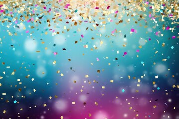 Poster - Shiny confetti falling against a vibrant gradient background, perfect for celebrations and joyful events