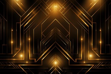 Poster - Elegant golden lines forming geometric shapes and glowing on a luxurious black background, creating a sophisticated and modern abstract design