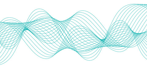 Poster - : Abstract curvy line art wavy flowing dynamicsound, wave, wind, information flow. Twisted curve lines and blend effect, frequency sound wave lines. Stripe isolated science digital flowing black line.