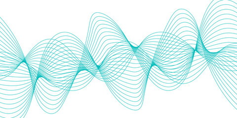 Poster - : Abstract curvy line art wavy flowing dynamicsound, wave, wind, information flow. Twisted curve lines and blend effect, frequency sound wave lines. Stripe isolated science digital flowing black line.
