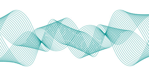 Poster - : Abstract curvy line art wavy flowing dynamicsound, wave, wind, information flow. Twisted curve lines and blend effect, frequency sound wave lines. Stripe isolated science digital flowing black line.
