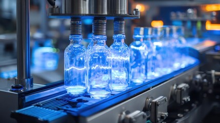 Poster - Automated Glass Bottle Filling Machine on Production Line