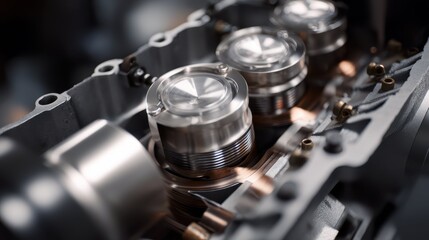 Poster - Close-Up of Compressor Pistons and Engine Components in Action