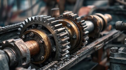 Poster - Close-Up View of Gears and Pistons in Heavy Machinery Mechanics