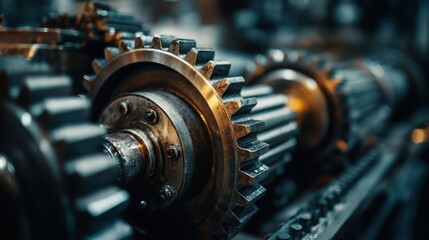 Poster - Close-Up View of Gears and Pistons in Heavy Machinery Operations