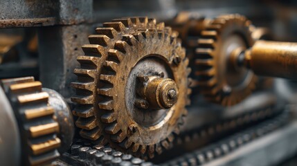 Poster - Close-Up of Gears and Pistons in Heavy Machinery Dynamics