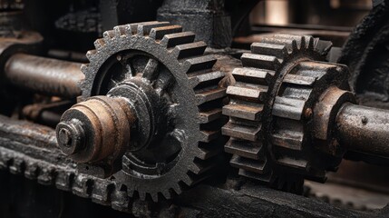 Poster - Close-Up of Gears and Pistons in Heavy Machinery Context