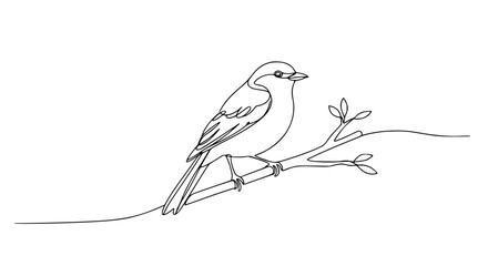 Poster - Bird sitting on branch in single line outline vector style  