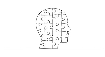 Poster - Outline of a human head filled with puzzle pieces concept  